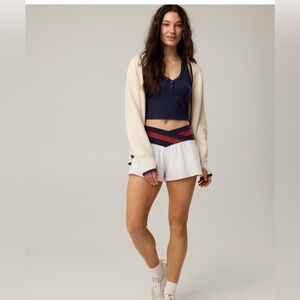 NWT Offline by Aerie Crossover Flowy Shorts size Small White with Navy & Red